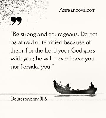 Open Bible passage highlighting strength and courage from Deuteronomy